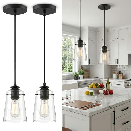 Black Pendant Lights Kitchen Island,Modern Glass Hanging Light Fixtures by GOOUQA