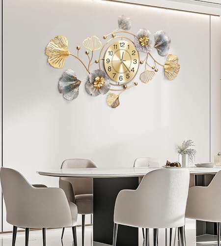 36" Modern Farmhouse Large Decorative Wall Clock, Ginkgo Metal Art - Image 5