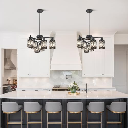 CNRATYE 6-Light Black Crystal Chandelier, Farmhouse Dining Room Chandelier - Image 3
