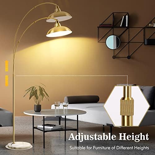 FILIYANO Modern Gold Arc Floor Lamp with Marble Base, Adjustable 67-77” - Image 5