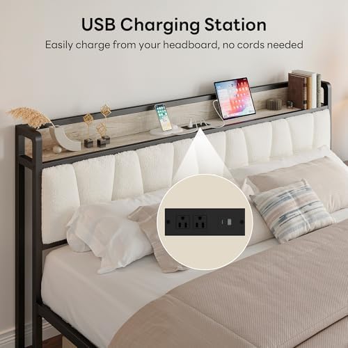 LIKIMIO California King Bed Frame with Storage Headboard & Charging Station - Image 4