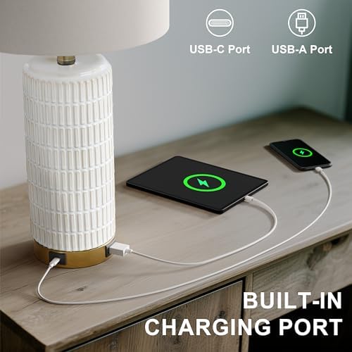 PoKat Touch Bedside Table Lamps with 2 USB for Bedroom Living Room, 25'' - Image 4