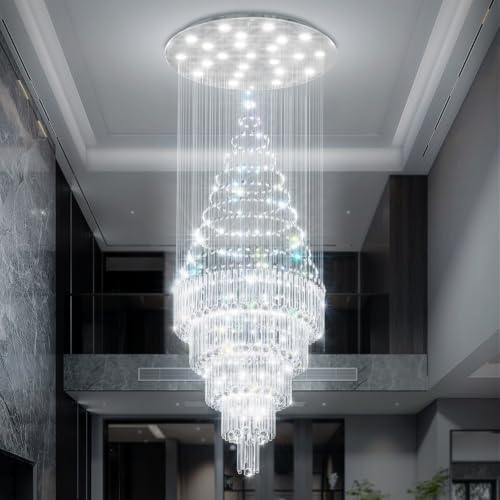 Flashing God D40''X H120'' Modern LED Crystal Chandelier for High Ceiling Dimmable Large Crystal Raindrop Chandeliers Chandeliers for Entryway Staircaes Foyer Hallway Tall Living Room by FlashingGod
