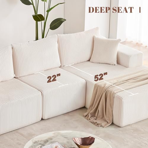 Weture 108" Boneless Couch with Chaise, Modular Sofa with Deep Seat, Beige - Image 6