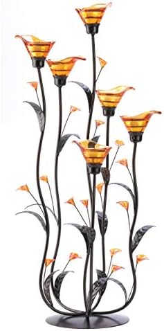 Zingz & Thingz Beauty in The Petals Collection Floral Tealight Candle Holder, 10x10x24.25, Amber Calla Lily by ZingzThingz