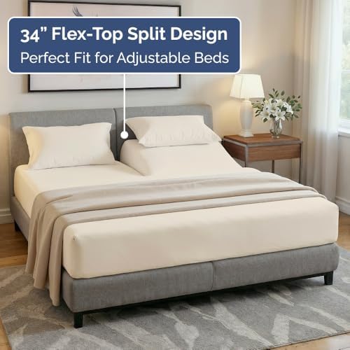 Flex Top Split Head King 4 Piece Sheet Set - Soft & Breathable - Off White - Image 3