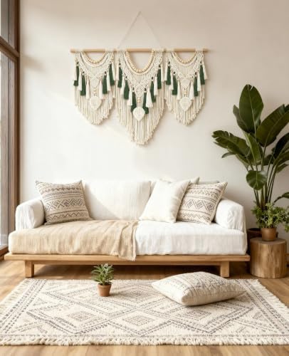 Tempospark Macrame Wall Hanging, 43"x32" Boho Wall Hanging, Large Wall Art for Bedroom, Living Room, Dining Room, Nursery, Gallery (Leaf&Bead) - Image 2