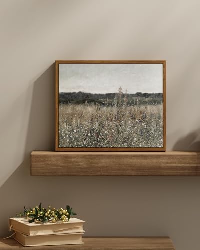 InSimSea Framed Canvas Wall Art Vintage Decor, Wildflower Field Canvas Wall Art Paintings Prints, Rustic Landscape Wall Decor for Bathroom Office, Office Dining Room Decor, 11"x14" - Image 2