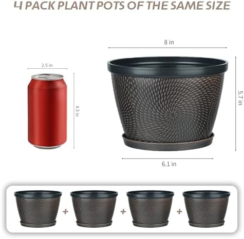 Quarut 4 Pack 8 Inch Flower Pots Planters for Outdoor Indoor - Image 3