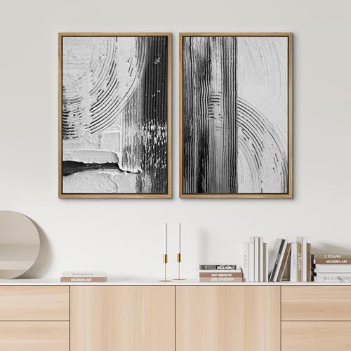 SIGNWIN Framed Canvas Print Wall Art Set Black White Industrial Paint Strokes Abstract Shapes Illustrations Modern Art Minimal Decorative Nordic for Living Room, Bedroom, Office - 16"" x24 x2 Natural - Image 3