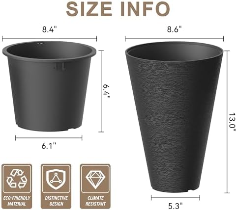 Kante Set of 2 Black Plastic Round Planters 13" Tall Home & Outdoor - Image 2