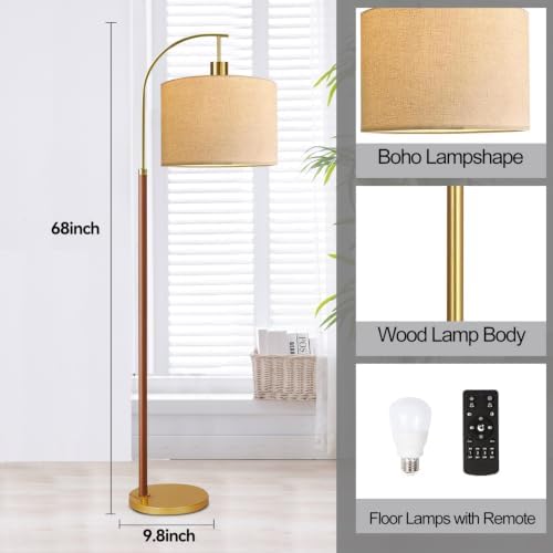 Wood Floor Lamps for Living Room Arc Floor Lamp with Remote Control,Dimmable Farmhouse Floor Lamp Mid Century Modern Standing Lamp with 3 Color Temperature Tall Vintage Floor Lamp For Bedroom Corner - Image 5