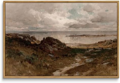 InSimSea Framed Canvas Wall Art Vintage Decor, Seaside Path Wilderness Landscape Paintings Artwork, Large Prints, Retro Wall Decorations for Living Room Bedroom Bathroom, 16"x24" by InSimSeaArt