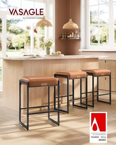 VASAGLE Bar Stools Set of 3, Counter Height, PU Leather, 26-Inch - Image 3