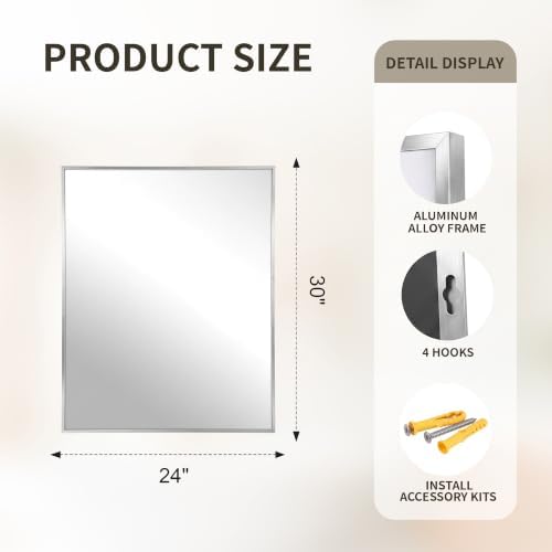 FICTOR Bathroom Vanity Mirror for Over Sink, 24" x 30", Silver - Image 2