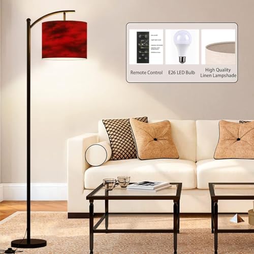 Arc Floor Lamp Black red Abstract Toned Fiery Effect Copy Space for Modern Tall Standing Lamp Dimmable with Remote Adjustable Drum Shade Footswitch for Living Room Bedroom Office - Image 3