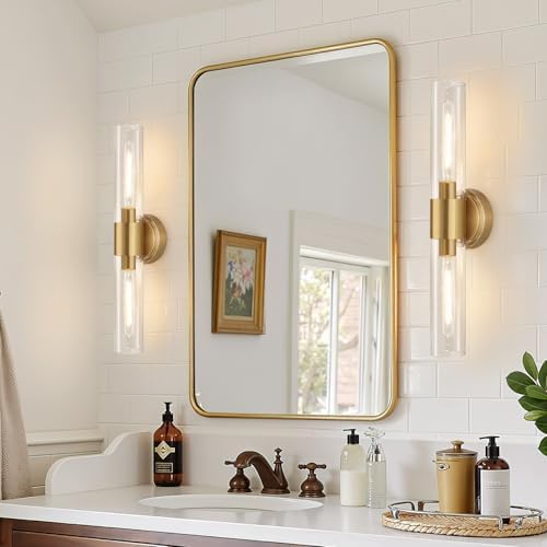 Wall Sconces Set of Two, Brushed Gold Bathroom Sconces Wall Lighting with Clear Glass, Hardwired Modern Sconces Wall Decor Set of 2 for Bathroom Mirror Bedroom Living Room Hallway - Image 6