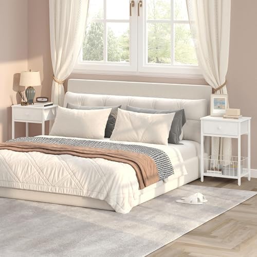 White Small nightstand, White Nightstand, Side Table for Small Spaces, 2 Tiers Storage Shelves End Table, Night Stand for Living Room, Bedroom, Dorm LNT0061W - Image 5