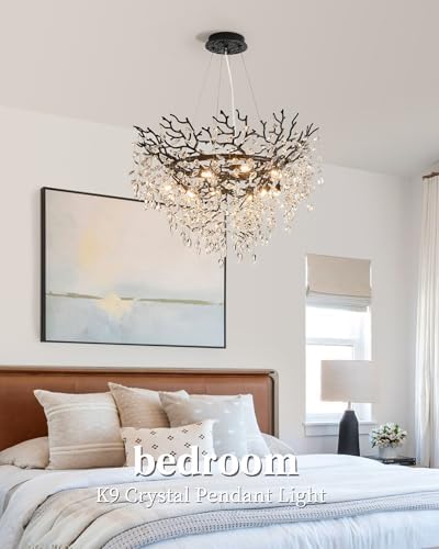 Modern Crystal Chandelier for Dining Room, 31.5" Black Tree Branch Chandeliers, 10-Light Luxury K9 Crystal Round Chandeliers for Kitchen Island Living Room - Image 6