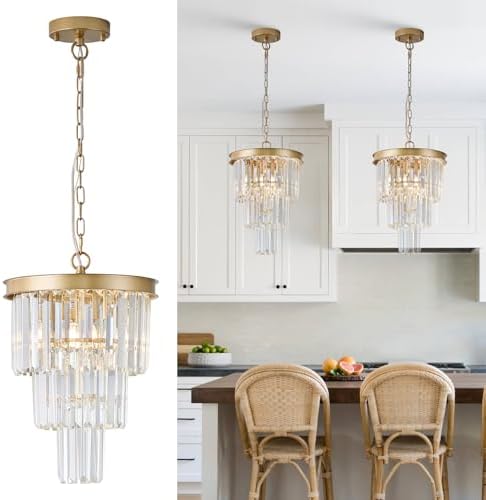 CATINER 12" Modern Crystal Chandeliers,3 Lights Gold Round Light Fixture by CATINER