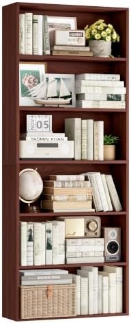 FOTOSOK 6 Tier Tall Bookshelf and Bookcase with Open Display Shelves,Cherry by FOTOSOK
