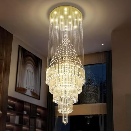 Flashing God D40 x H110 Gold Raindrop Crystal Chandelier LED Dimmable Contemporary Chandelier Large Pendant Light for Entryway Stairway Foyer by FlashingGod