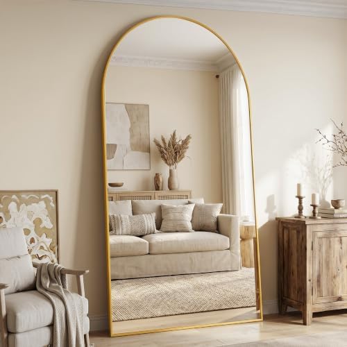 90"x46" Arched Full Length Mirror, Large Floor Mirror, Gold - Image 2