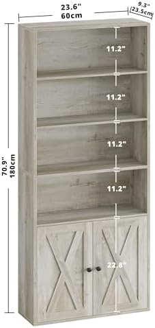 IRONCK Industrial Bookshelves and Bookcases with Doors Floor Standing 6 Shelf Display Storage Shelves 70 in Tall Bookcase for Home Office, Living Room - Image 3