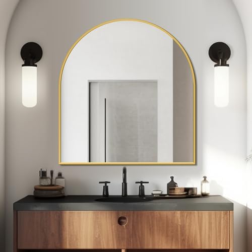 FICTOR 30" x 32" Arched Bathroom Vanity Mirror for Over Sink, Gold - Image 3