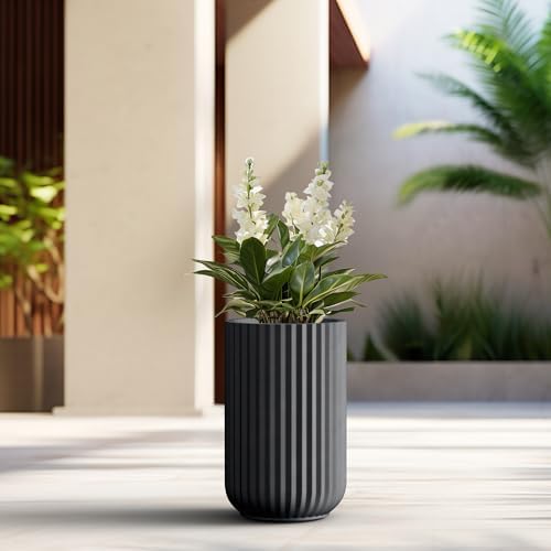 Kante Accent Round Column Black Concrete Planter 17.7" Tall, Outdoor - Image 6