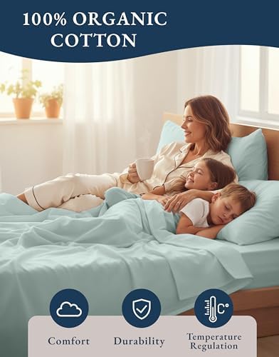 LANE LINEN California King Sheet Set 100% Organic Cotton Soft - French Blue - Image 6