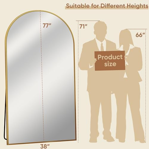 77"x38" Arched Full Length Mirror, Large Floor Mirror, Gold - Image 3