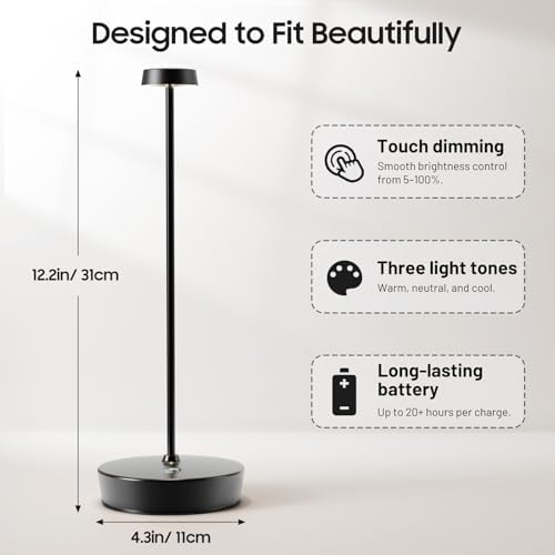 2 Pack Rechargeable Cordless Table Lamp, 6000mAh Battery Table Light - Image 4
