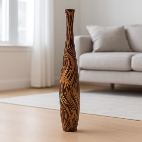 Leewadee Large Floor Vase 26 inches Mango Wood for Pampas Grass, Dried Flowers - Image 2