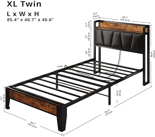 LIKIMIO XL Twin Size Bed Frame with Storage Headboard and Charging Station - Image 2