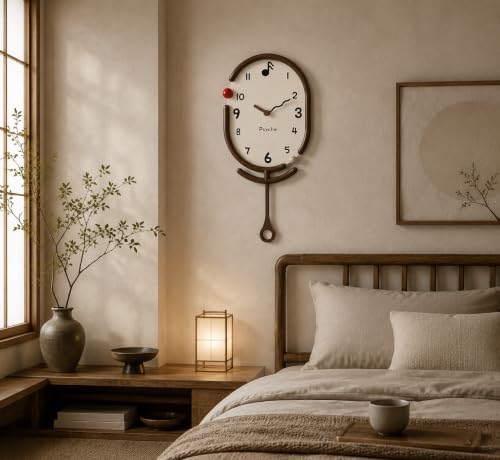 Modern Pendulum Wall Clock, Decorative Resin Frame Clock with Metal Painted Dial and Walnut Wood Hands, Silent Non Ticking Wall Decor for Living Room Bedroom Office Kitchen Home Decoration, 24.4 Inch - Image 6