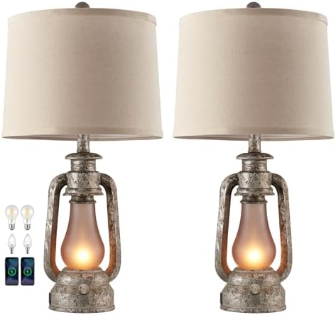 Farmhouse Rustic Table Lamps Set of 2, Iron Gray by RORIANO