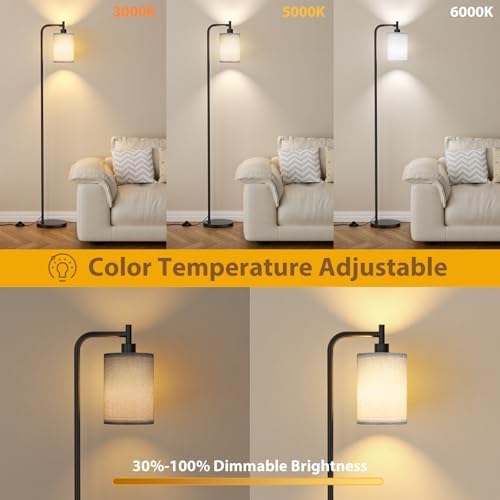 Ziisee 64" Floor Lamp for Living Room with Remote Control, Grey Shade with Black Pole, Dimmable Tall Lamps for Bedroom Office Corner, 9W LED Bulb Included - Image 2