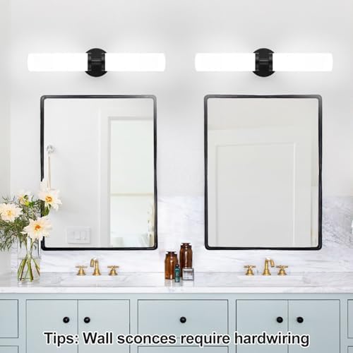 Wall Sconces Set of Two, Matte Black Bathroom Sconces Wall Lighting with Milky White Glass, Hardwired Modern Sconces Wall Decor Set of 2 Bathroom Light Fixtures for Mirror Living Room Hallway Bedroom - Image 6
