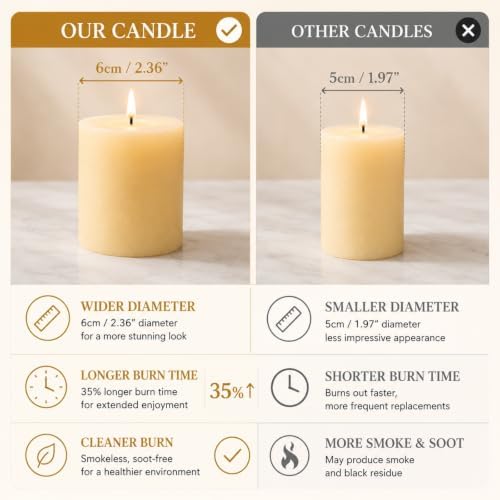 24 PCS Ivory White Pillar Candles and Glass Cylinder Vases Hurricane Glass Candle Holders for Pillar Candles Wedding Centerpieces, Party, Event, Home Office Decor(12 Candles+12 Candle Hoders) - Image 5