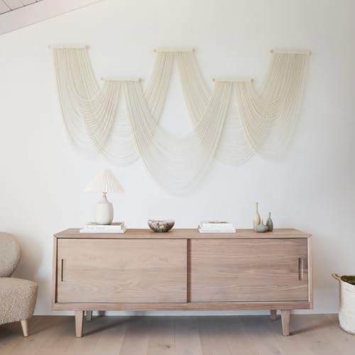 Macrame Wall Hanging Ivory Handmade Geometric Wall Art Fiber Woven Decor - Image 3