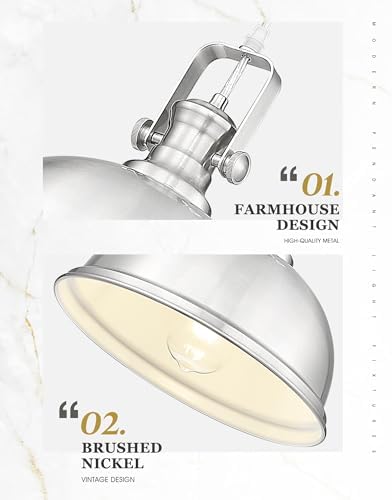 11.5" Brushed Nickel Pendant Light for Kitchen Island, Metal Shade - Image 3