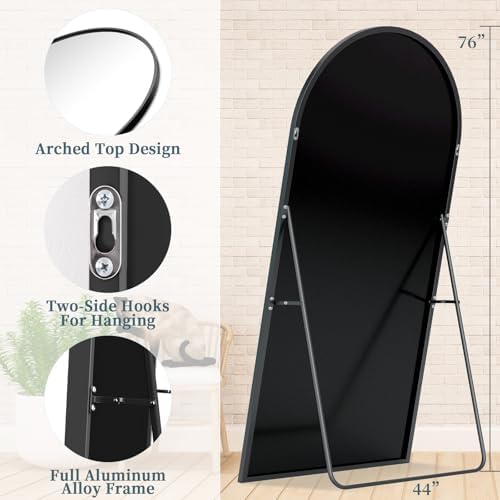 76"x44" Arched Full Length Mirror with Stand,Full Body Floor Mirror - Image 5