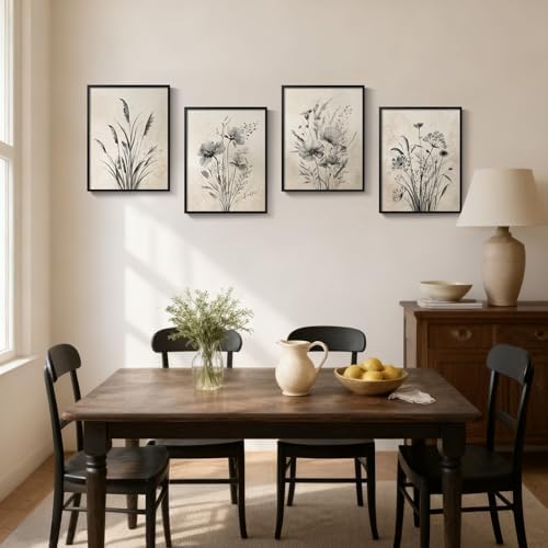 Framed Vintage Floral Botanical Wall Art for Living Room, 4 Piece 12x16 In - Image 3