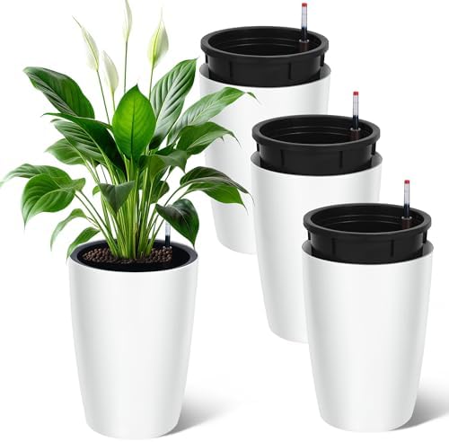 16" Tall Planter Set of 4, Self Watering Pots, Large Planter for Outdoor by STMHOM