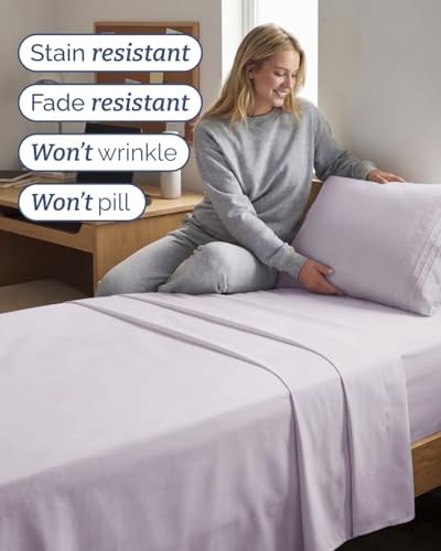 Twin XL 3 Piece Sheet Set - College Dorm Room Essentials - Light Lavender - Image 5