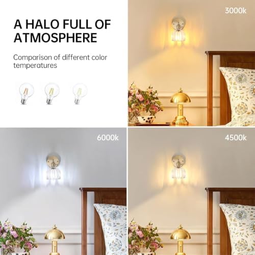 Shenmoyl Vintage Wall Sconces Set of 2 with Transparent Tulip Glass Lampshade 180 Degree Adjustable Brass Sconces Hradwired Modern Wall Lighting Fixture with Switch for Bedside Bedroom Doorway - Image 5