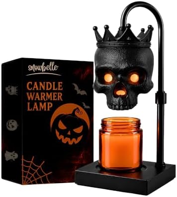 Skull Candle Warmer Lamp with Timer, Dimmable Black Gothic Halloween Decor by LightUpYourHalloween