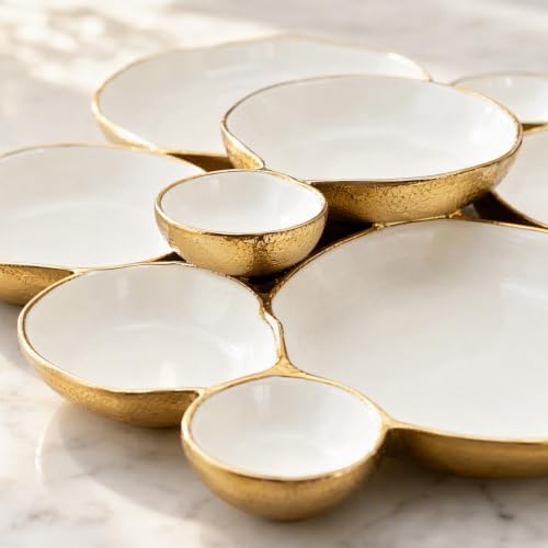 Gold Modular Bowl Set, Cluster Snack Serving Dish, Food Grade and Space Saving, Multi-Compartment Party Platter for Appetizers, Nuts, Wedding and Home Decor (White (1PCS)) - Image 6