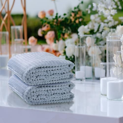 Buryeah 6 Pcs Flannel Blankets Bulk,Fall Outdoor Wedding, Dusty Blue - Image 6